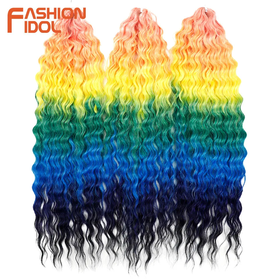 FASHION IDOL Ariel Twist Crochet Hair Synthetic 22 Inch 300g 3 Bundles Water Wave Hair Extensions Ombre Blonde Braid Curly Hair