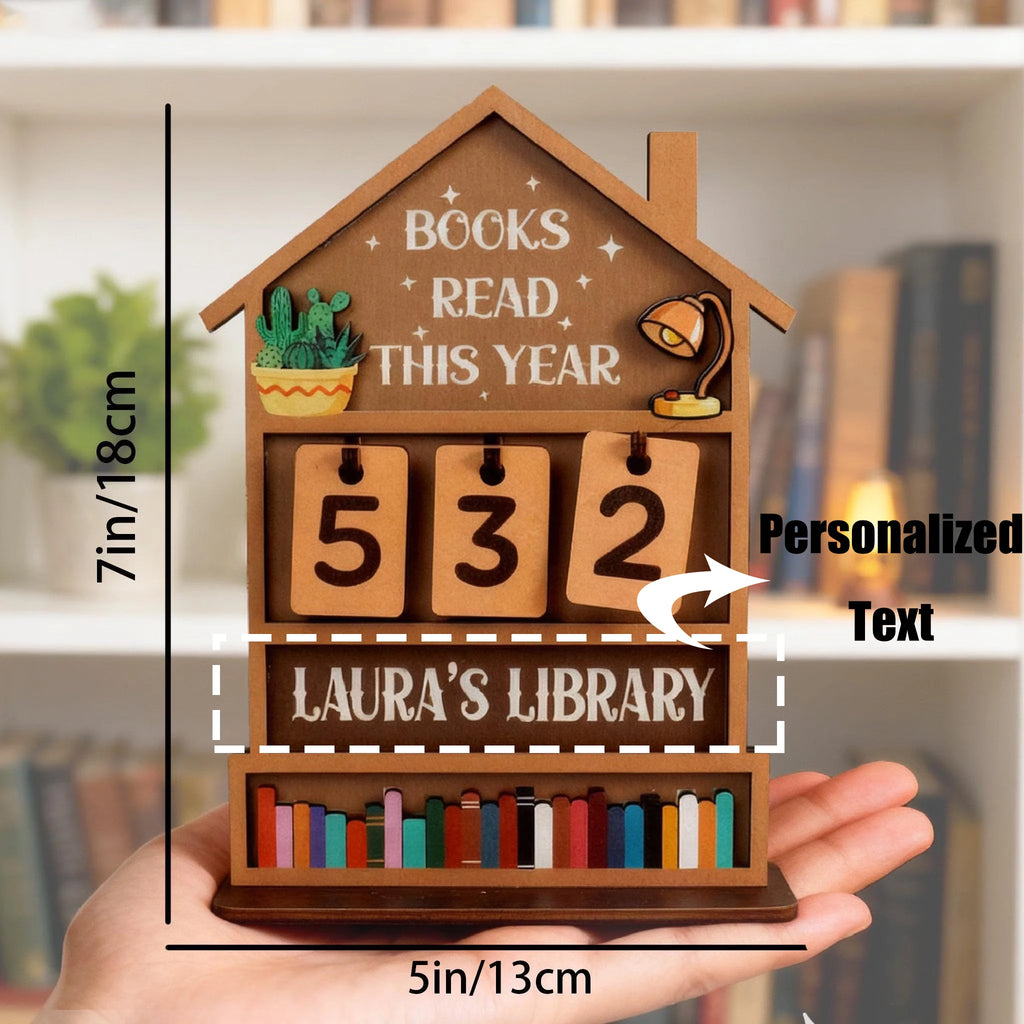 Custom Name Wooden Book Read This Year Counter Reading Challenge Tracker Bookshelf Decoration Bookish Gift for Bookworm Readers