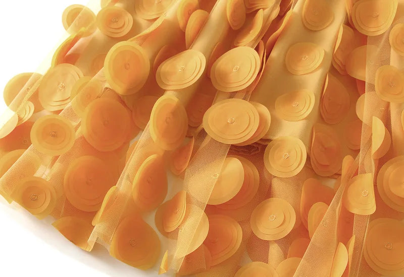 Autumn Winter 3D Circular Applique Mesh Long Skirts 2024 Korean Fashion Hepburn Style High Waist A-LINE Skirt