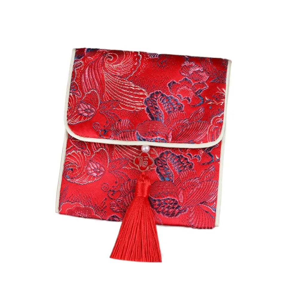 New Year Blessing Words Brocade Red Envelope Tassel Spring Festival Money Pocket Embroidery Best Wishes New Year Money Bag