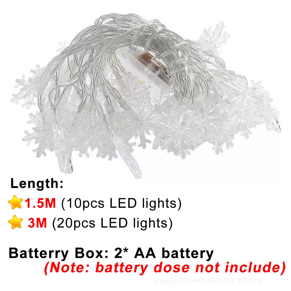 Christmas String Lights LED Acrylic Clear Star Snowflake Xmas Tree Long Lamp Strings Light Hanging Ornaments Home Party Decor