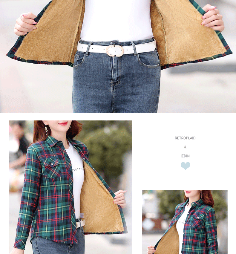 Thickened Fleece Women's Long Sleeve Shirt Autumn Winter New Style Warm Plaid Loose Fit Korean Style Cotton Button up Top