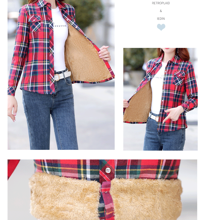 Thickened Fleece Women's Long Sleeve Shirt Autumn Winter New Style Warm Plaid Loose Fit Korean Style Cotton Button up Top