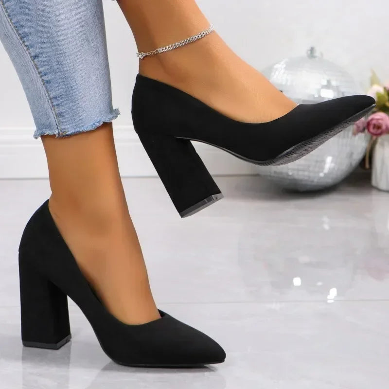 Women's Shoes 2025 Brand Slip on Women's Pumps Autumn Pointed Toe Solid Flock Fashion Dress Shallow Mouth Elegant High Heels