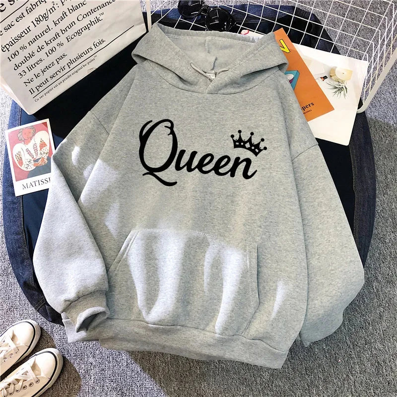 Queen Printing Womens Hoodies Casual Sweatshirts Outdoors Sports Jogging Woman Clothing Autumn Winter Fashion Street Sportswear