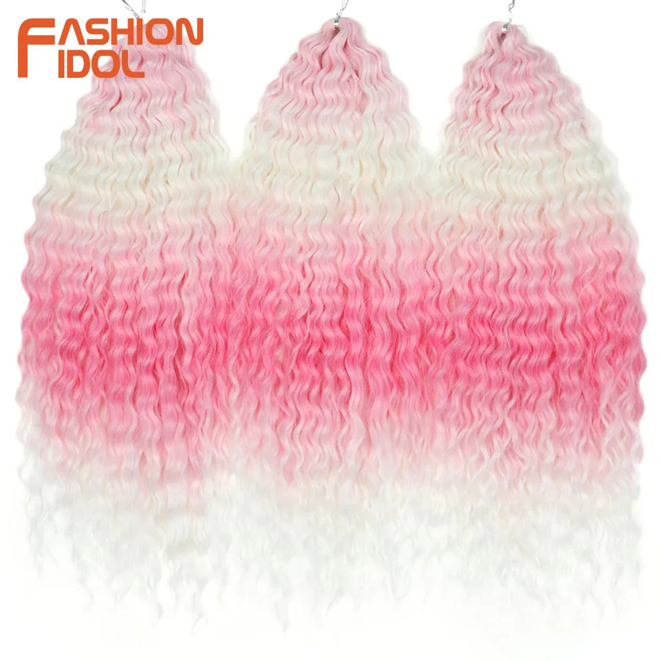 FASHION IDOL Ariel Twist Crochet Hair Synthetic 22 Inch 300g 3 Bundles Water Wave Hair Extensions Ombre Blonde Braid Curly Hair
