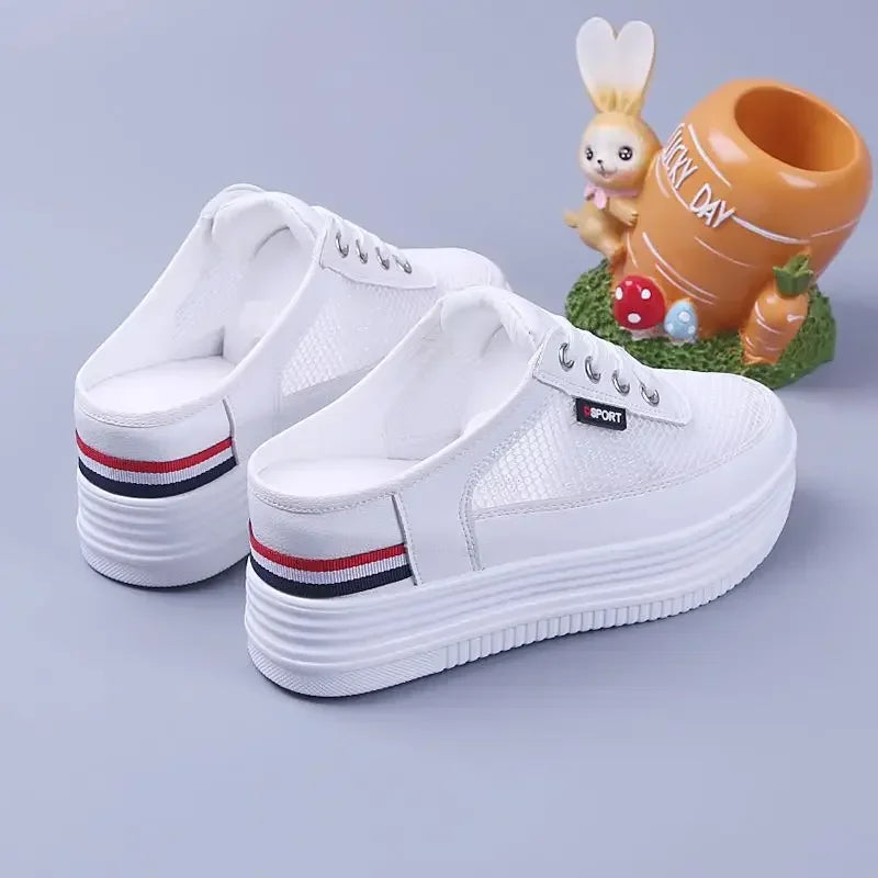Half Slippers Women's Mesh Shoes Breathable Casual Shoes for Women Surface Hollowed Versatile Bones Outdoor Lady Off White Shoes