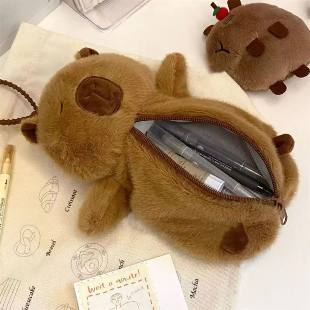 Creative Plush Pen Bag Large Capacity Capybara Toy Storage Bag Multifunctional Pencil Case Student
