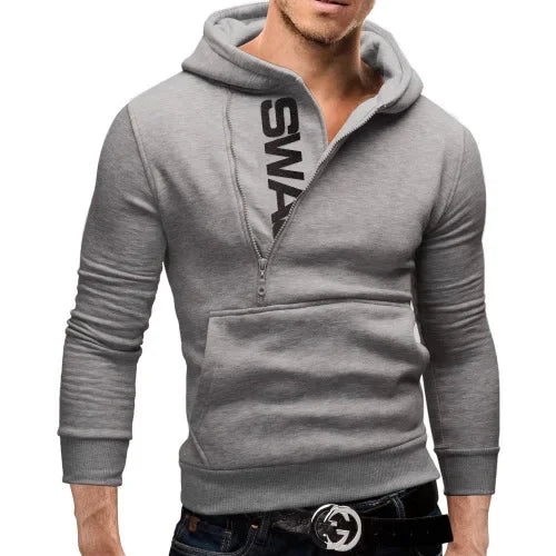 Mans Spring and Autumn Hoodies Letter Fleece Hooded Sweatshirt Patchwork Color Warm Plus Velvet Zipper Hoodies 6XL