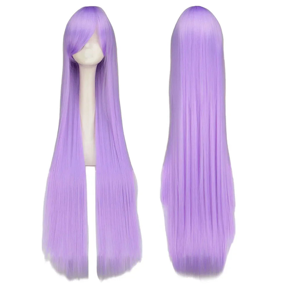 QQXCAIW Long Straight Cosplay Wig Black Purple Black Red Pink Blue Dark Brown 100 Cm Synthetic Hair Wigs