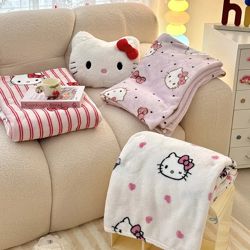 Cartoon Sanrio Hellokitty Blanket Kawaii Children Printed Double-Sided Milk Velvet Single-Layer Blanket Girls Lunch Thin Blanket