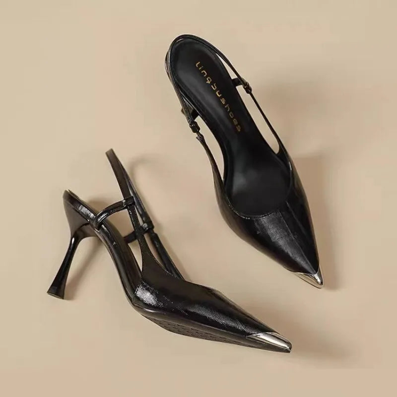 Women High Heels Sandals Pointed Toe Shoes Sexy Slingback Woman Slippers Summer 2025 Trend Designer Dress Pumps Sandalias Mujer