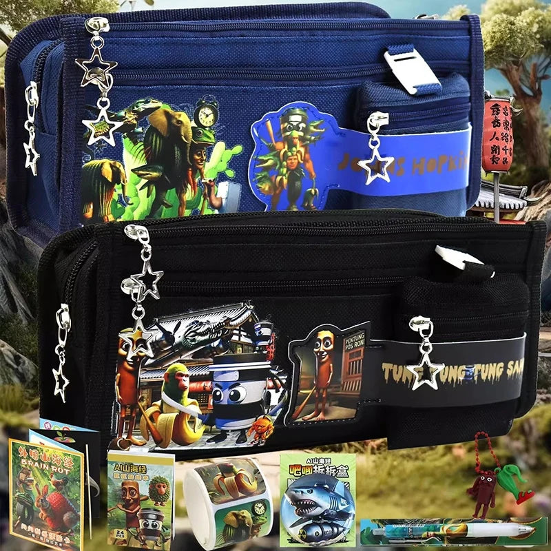 Italian Brainrot Large Capacity Pencil Case Tungtungtung Sahur Stationery Bag Back to School Pen Bag Zipper Boys Pencil Pouch