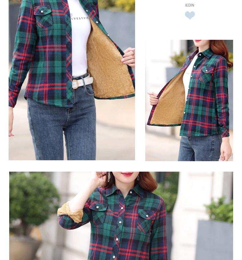 Thickened Fleece Women's Long Sleeve Shirt Autumn Winter New Style Warm Plaid Loose Fit Korean Style Cotton Button up Top