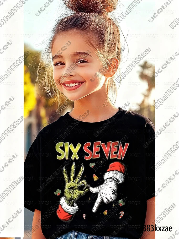 67 Meme Funny Christmas Tshirt for Kid Casual Cotton Short Sleeve Boys Girls Comfortable Top Street Fashion Parent Child Clothes