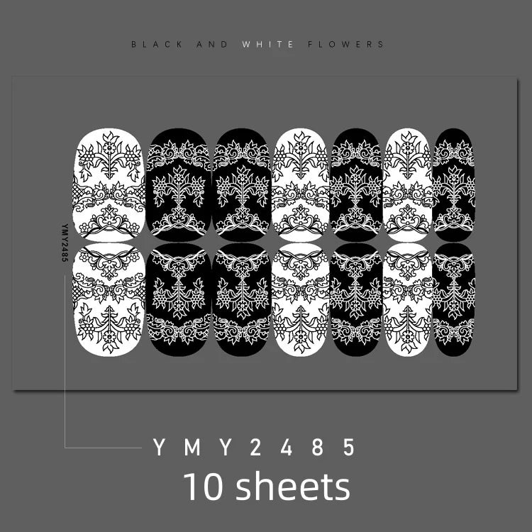 Full Cover Nail Stickers Black and White Nail Decoration Nails Sticker Designer Self Adhesive Nail Sticker Nail Art Sticker