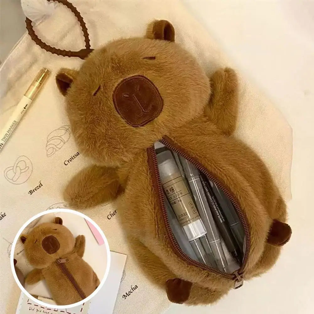 Creative Plush Pen Bag Large Capacity Capybara Toy Storage Bag Multifunctional Pencil Case Student