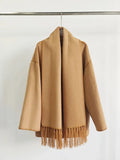 Winter Woolen Jacket New Contrast Color Embroidery Scarf Coats for Women