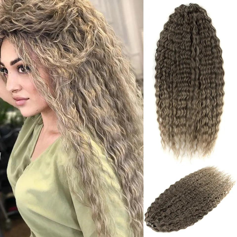 FASHION IDOL Ariel Twist Crochet Hair Synthetic 22 Inch 300g 3 Bundles Water Wave Hair Extensions Ombre Blonde Braid Curly Hair