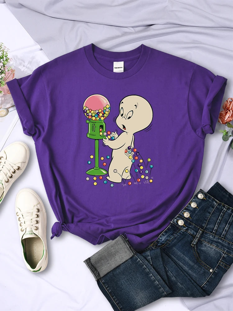 The Little Boy Likes Colored Glass Balls Women Short Sleeve Creative Street Tops Casual O-Neck Clothing All-math Female T-Shirts