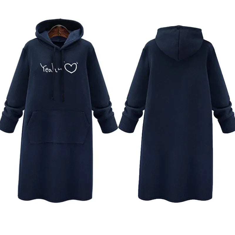 Thickened Fleece Hoodie Women's Long Sleeve round Neck Pullover Sweatshirt Winter Warm Style Loose Slimming Mid-Length Hoodie