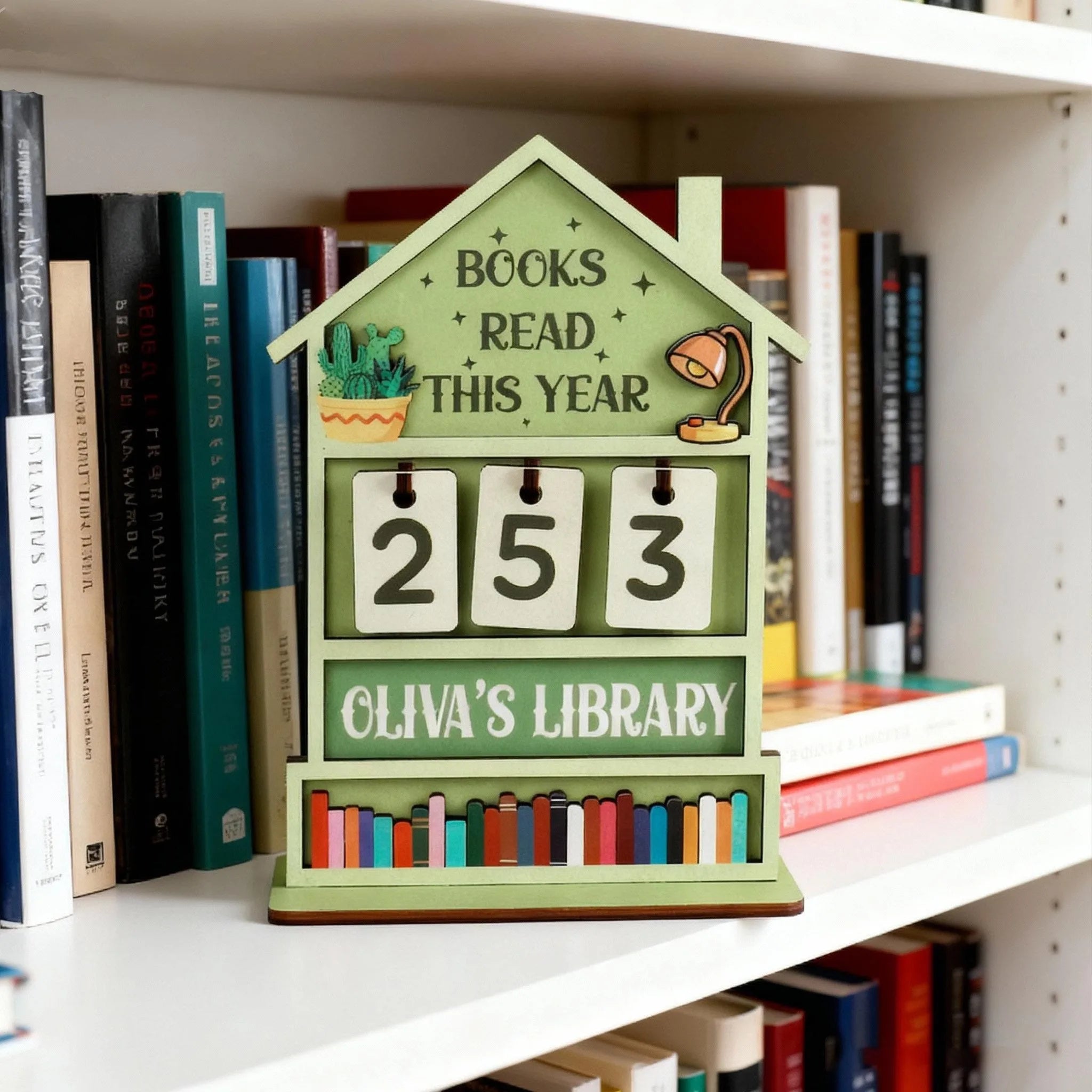 Custom Name Wooden Book Read This Year Counter Reading Challenge Tracker Bookshelf Decoration Bookish Gift for Bookworm Readers