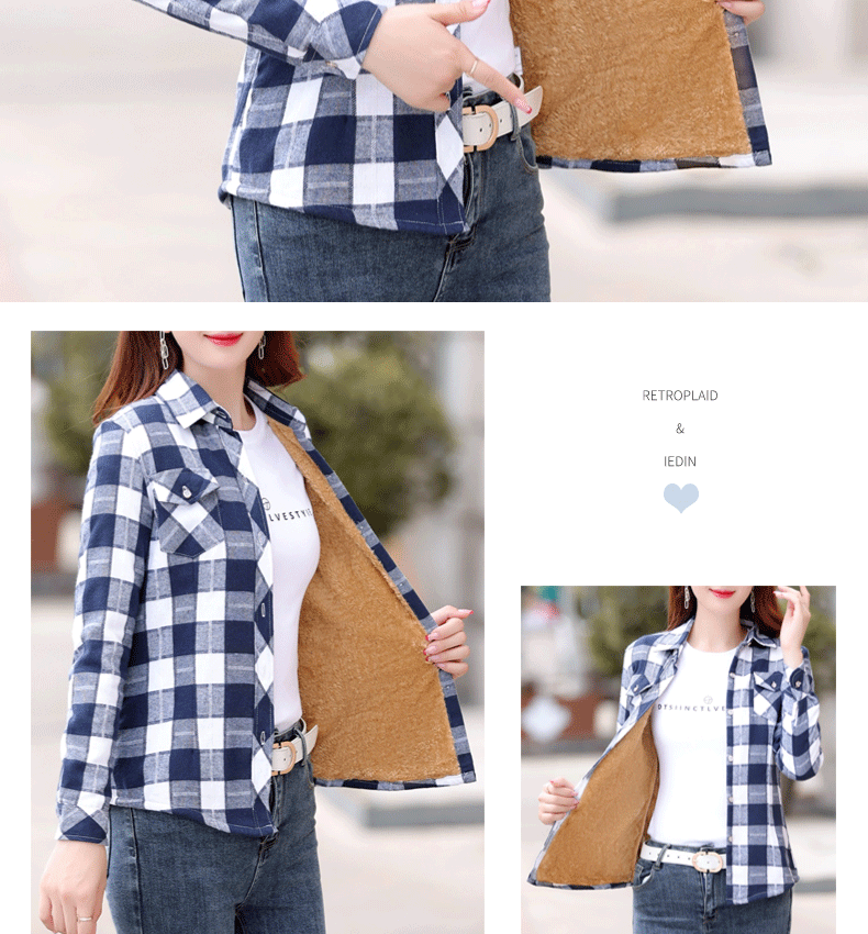 Thickened Fleece Women's Long Sleeve Shirt Autumn Winter New Style Warm Plaid Loose Fit Korean Style Cotton Button up Top