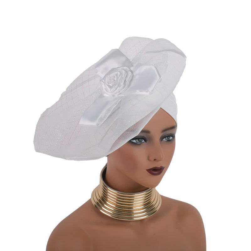 Retro Veil Turban Cap for Women Exaggerated Party Headpiece Hat African Head Wraps Bonnet Muslim Wrap Head Turbans
