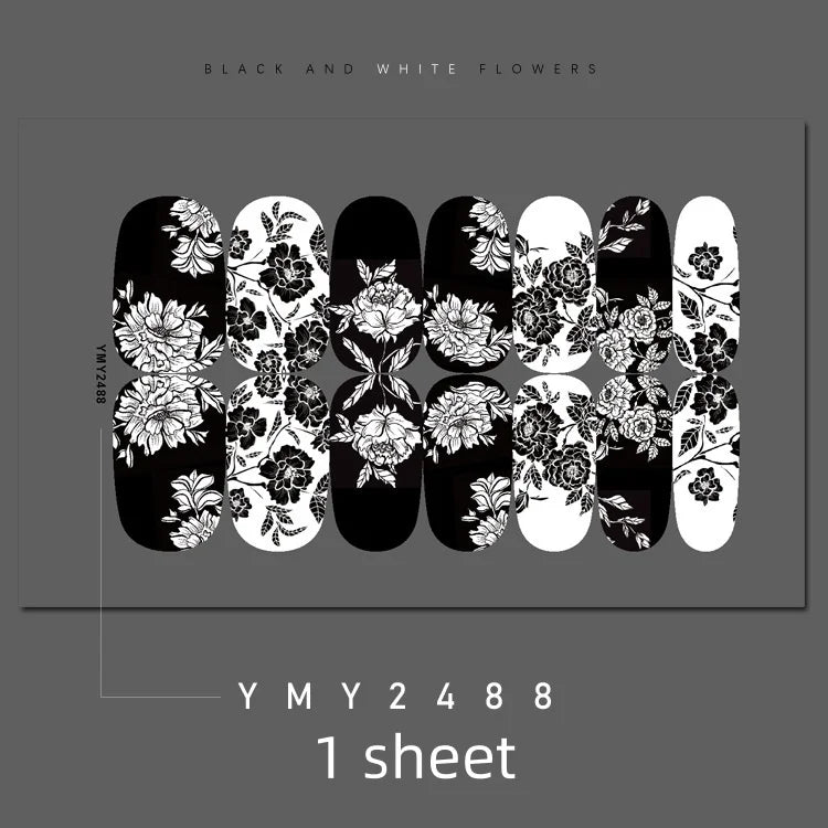 Full Cover Nail Stickers Black and White Nail Decoration Nails Sticker Designer Self Adhesive Nail Sticker Nail Art Sticker