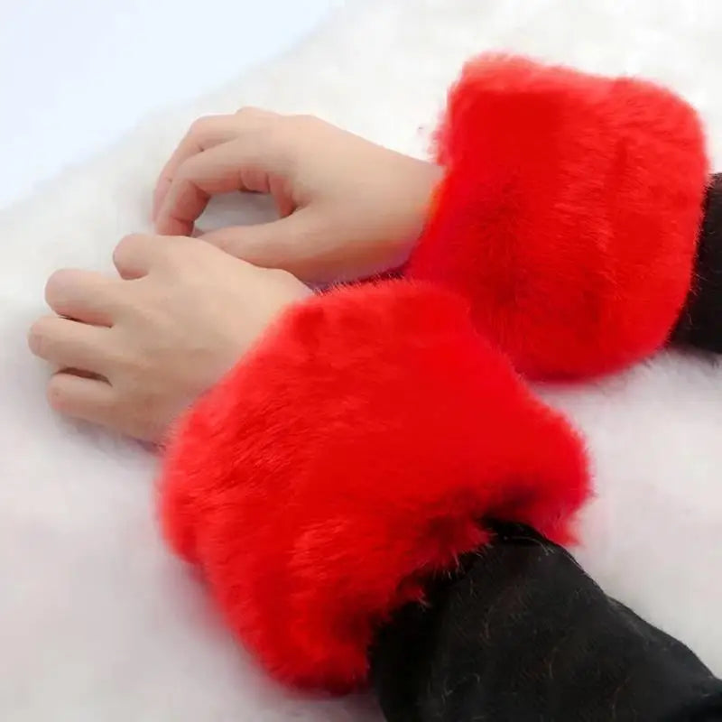 Winter Warm Women Faux Fur Arm Sleeve Soft Elastic Wrist Slap On Cuffs Arm Warmer Plush Thicken Accessories Fashion Coat Decora
