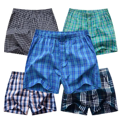 Mens Underwear Boxers Shorts Casual Cotton Sleep Underpants Packag High Quality Plaid Loose Comfortable Homewear Striped Panties