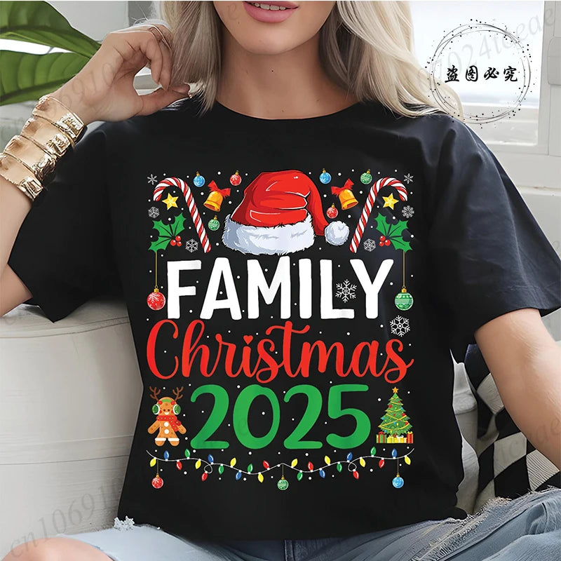 Women T-Shirt Family Christmas 2025 Print Tops, Making Memories Together Tee, Santa Hat Shirts,Unisex Fun Matching Holiday Tops
