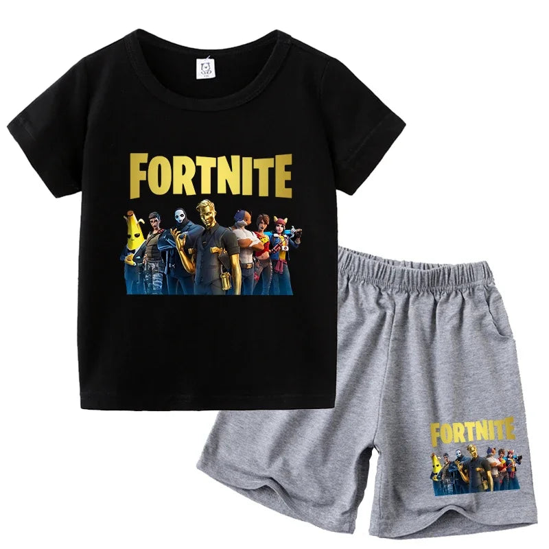 FortnitesT-shirt Shorts for Boys Girl Tee Pants Set Summer 2pcs Children Clothing Tops T-shirts Fortress Night Print Tees Gift