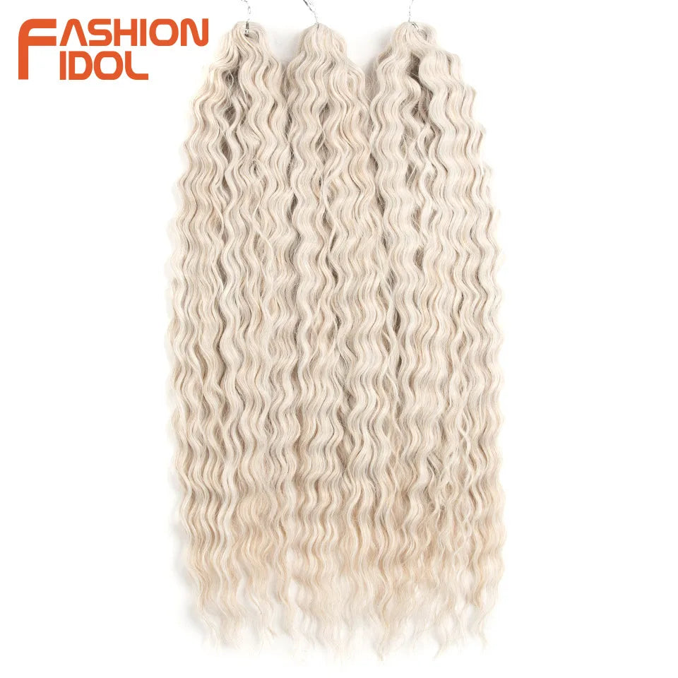 FASHION IDOL Ariel Twist Crochet Hair Synthetic 22 Inch 300g 3 Bundles Water Wave Hair Extensions Ombre Blonde Braid Curly Hair
