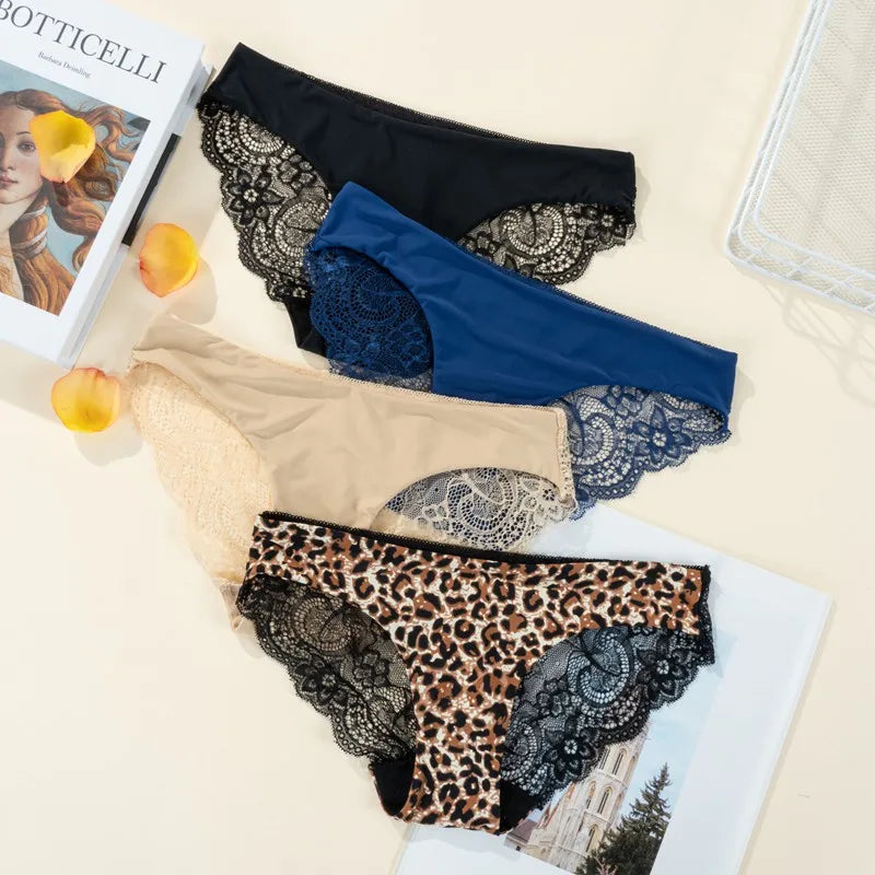 Women's Sexy Lace Panties Seamless Cotton Crotch Breathable Ladies Low-Rise Lingerie Underwear Comfortable Underpants Brief