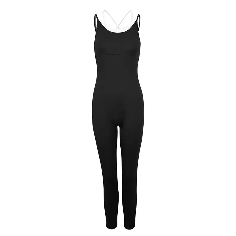 Sporty Women's Jumpsuits Black Sexy Backless Bodycon Female New Jumpsuits Streetwear Fashion O-Neck Sporty Elegant Lady Clothing