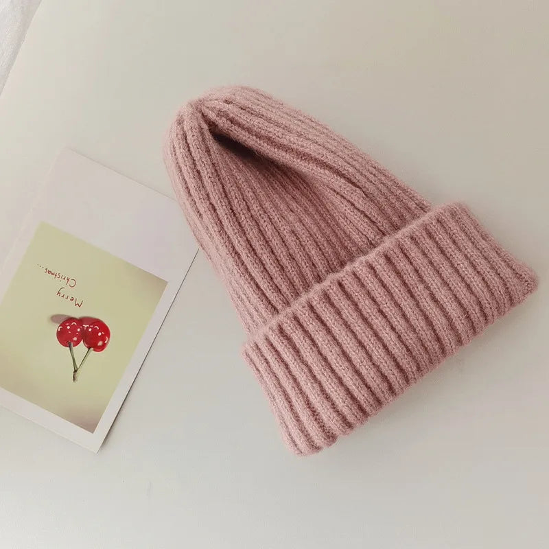Winter Hats For Girls Boys Beanie Children Solid Color Knitted Ear Protection Keep Warm Baggy Cap Trendy Bonnet Winter Cap