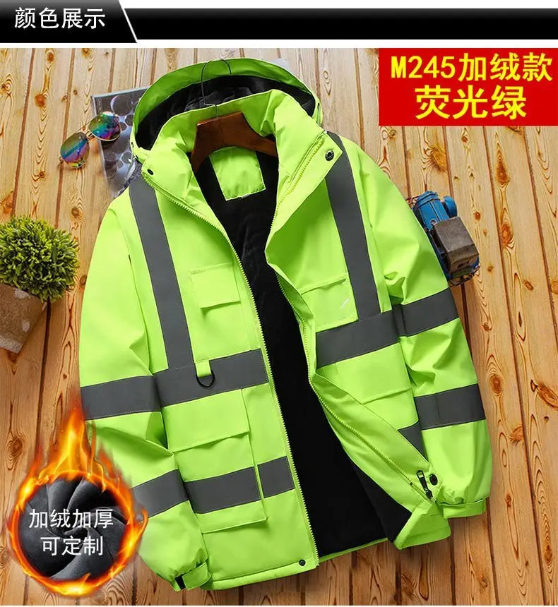 Winter Work Jacket Men, Waterproof Windproof Reflective Thermal Coat, Fleece Lined Abrasion Resistant Parka
