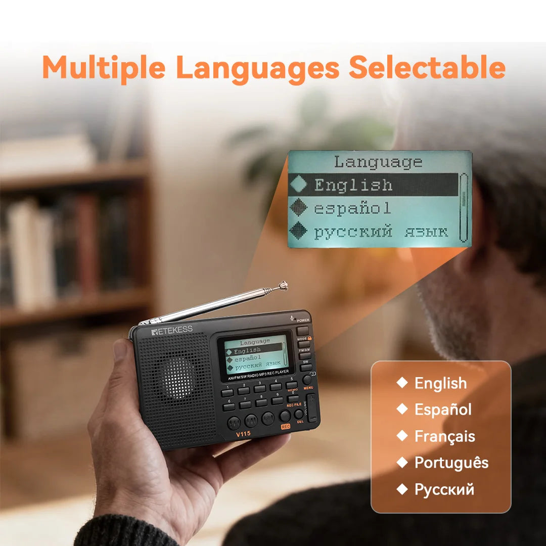 Retekess V115 radio Portable am fm Shortwave radio mini rechargeable radio with MP3 Player, Excellent Sound for Camping and Gift