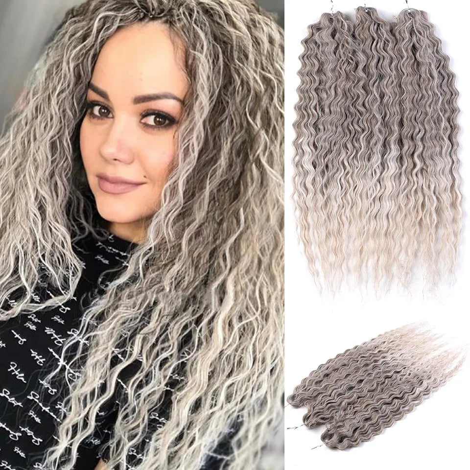 FASHION IDOL Ariel Twist Crochet Hair Synthetic 22 Inch 300g 3 Bundles Water Wave Hair Extensions Ombre Blonde Braid Curly Hair