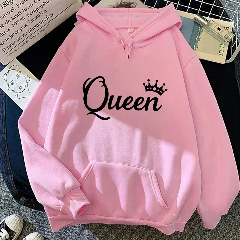 Queen Printing Womens Hoodies Casual Sweatshirts Outdoors Sports Jogging Woman Clothing Autumn Winter Fashion Street Sportswear