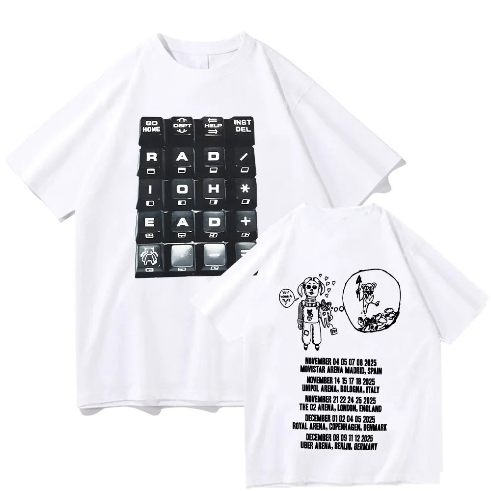 Radiohead 2025 Black Tour T-shirt Fashion Rock Band T Shirts Men Women Cotton Loose Tops Streetwear Summer Short Sleeve Clothes