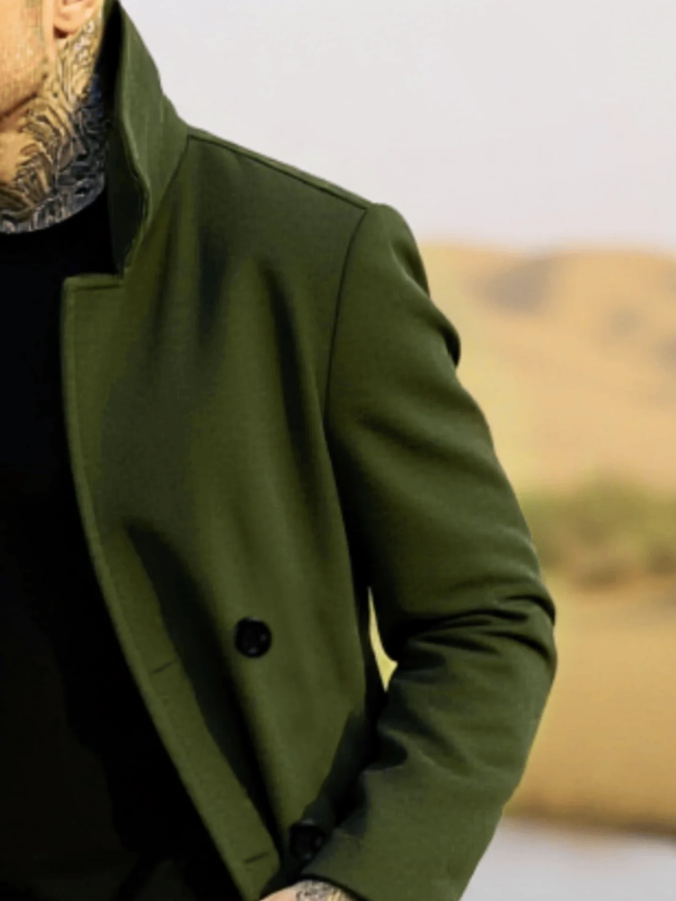 Winter Essential Trench! Men's Wool Coat with Lined Thermal Fabric: Classic Trench Style, Solid Jacket, Travel Ready!