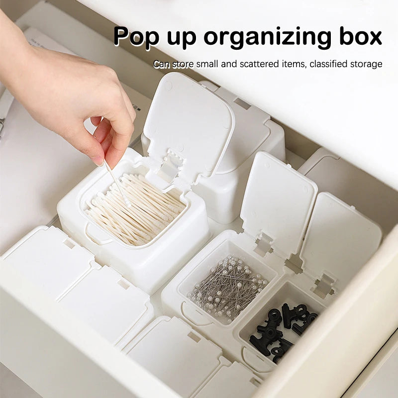 1PC Mini Pop-up Window With Lid White Small Item Storage Box Desktop Organizer Large Capacity Postcards Stickers Package Holder