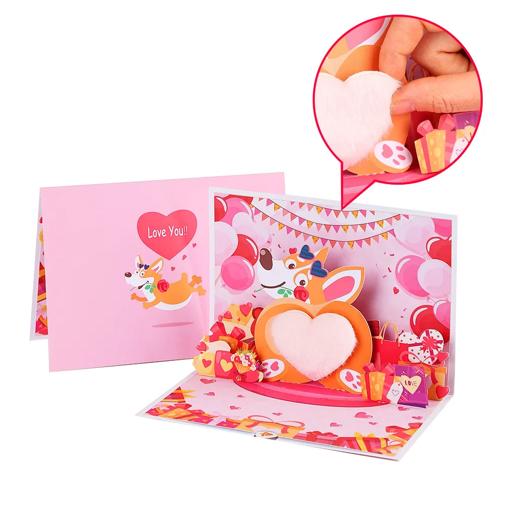 Valentines Day Greeting Card Romantic Cupid Cat Balloon Pop Up 3D Greetings Card Postcard Love Gifts For Couples Wife Lover