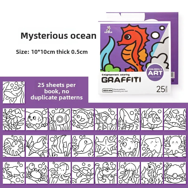 2025 New Cartoon Convenient Coloring Book 25 Sheets Mini Watercolor Coloring Book Painting Album Graffiti Coloring Book