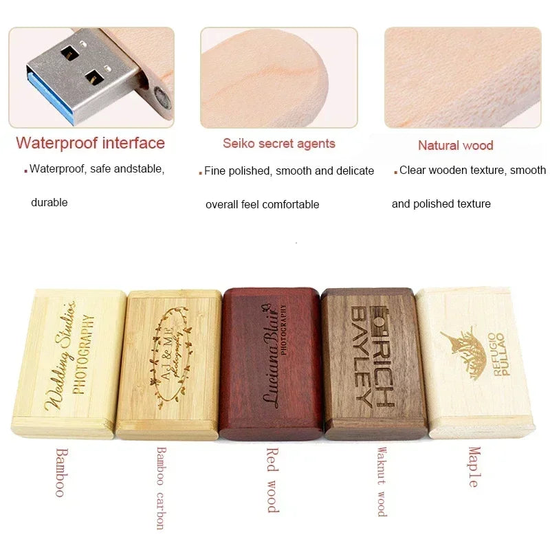 JASTER USB 3.0 High Speed LOGO Wooden Box Personal Logo Customer Pendrive 8GB 16GB 32GB 64GB USB Flash Drive Pen Drive U Disk