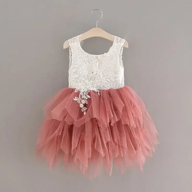 Summer Lace Girls Dress Gauze Kids Princess Dresses for Girl Vest Dress Party Dress Baby Clothes E16900