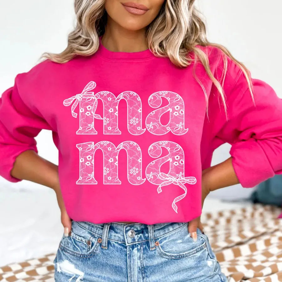 Mother's Day Lace mama Bow Mom DIY Iron-On Heat Transfer Sticker Decals T-shirts Sweatshirts Bag Clothing Fabric Handmade Decor