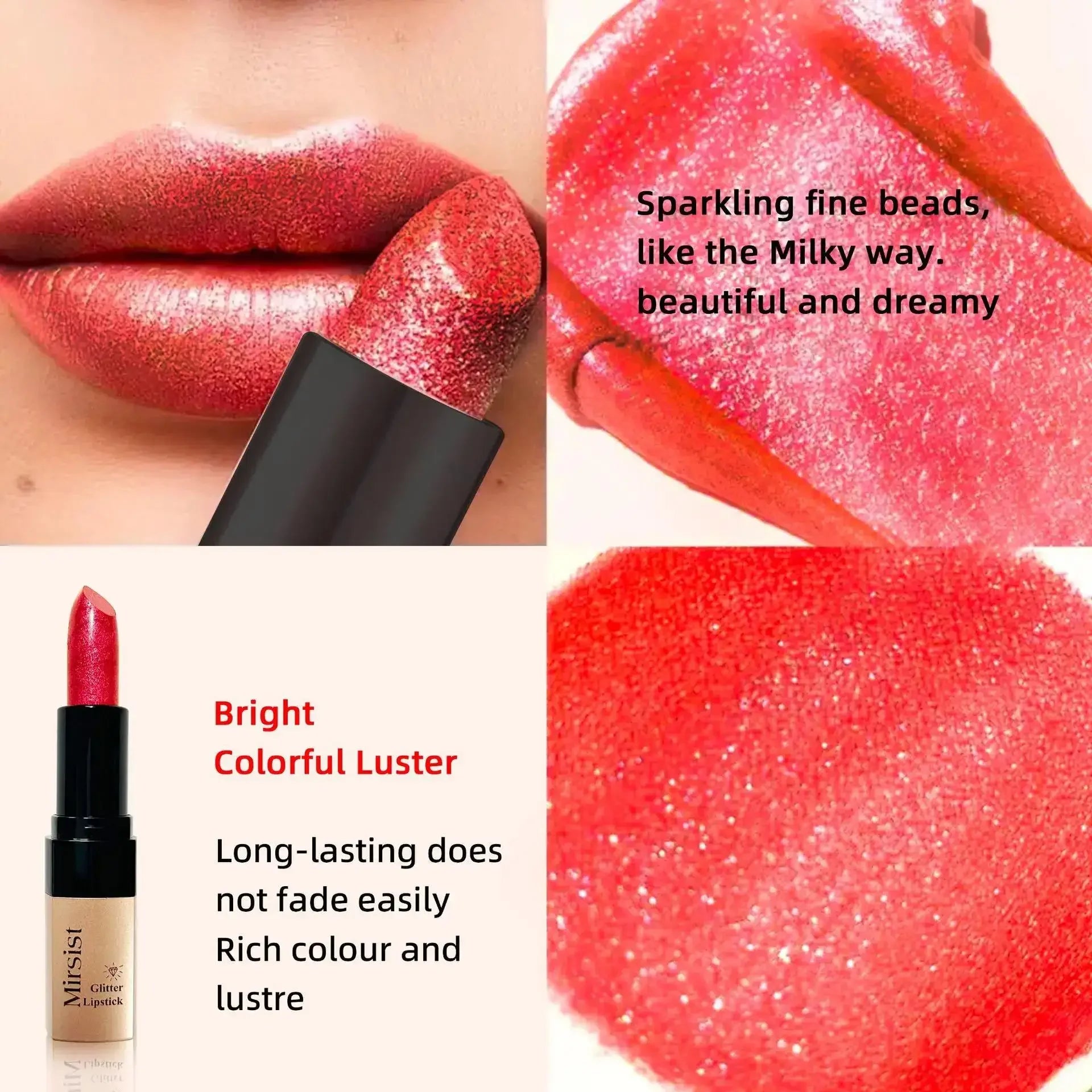 Diamond Lip Gloss Pearlescent Glitter Metallic Shine 6 Color Plump Lipstick Waterproof Long Lasting Lip Makeup